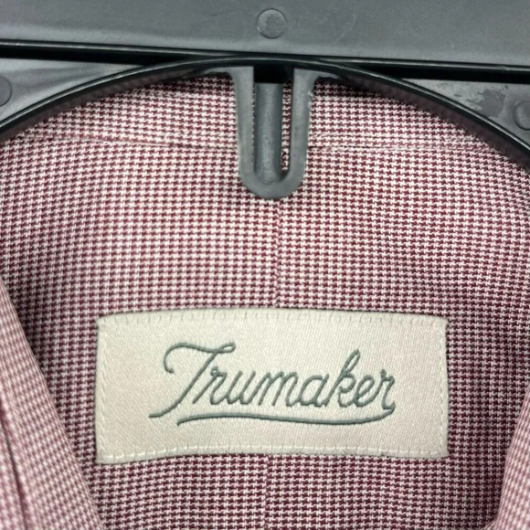 Trumaker Bobby Button Up Shirt Men Sz XL Red Micro Houndstooth Bobby Long Sleeve - Picture 10 of 13